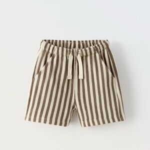 Zara Boys Striped Terrycloth Shorts in Brown & Cream